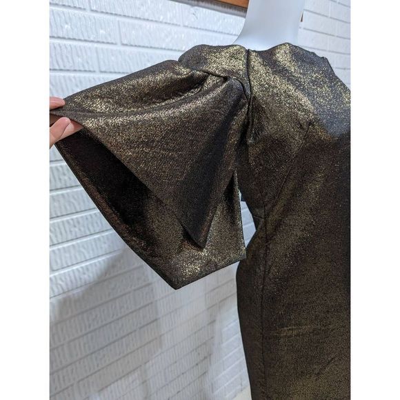 Halston Heritage Dress Size 4, NWT $525.00 Gold Off shoulder Cocktail Dress - Picture 4 of 9